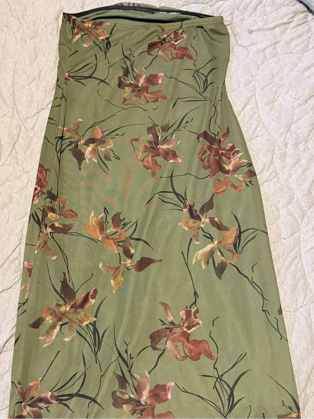 Urban Outfitters Olive Green Floral Strapless Midi Dress - Picture 3 of 3